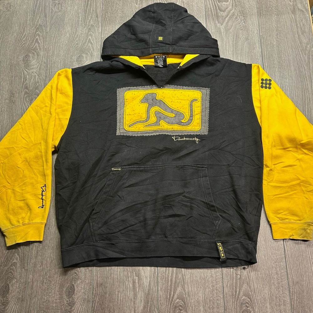 Vintage Drunknmunky Hoodie Mens 2XL Y2k Black Yellow Monkey Graphic Sweatshirt